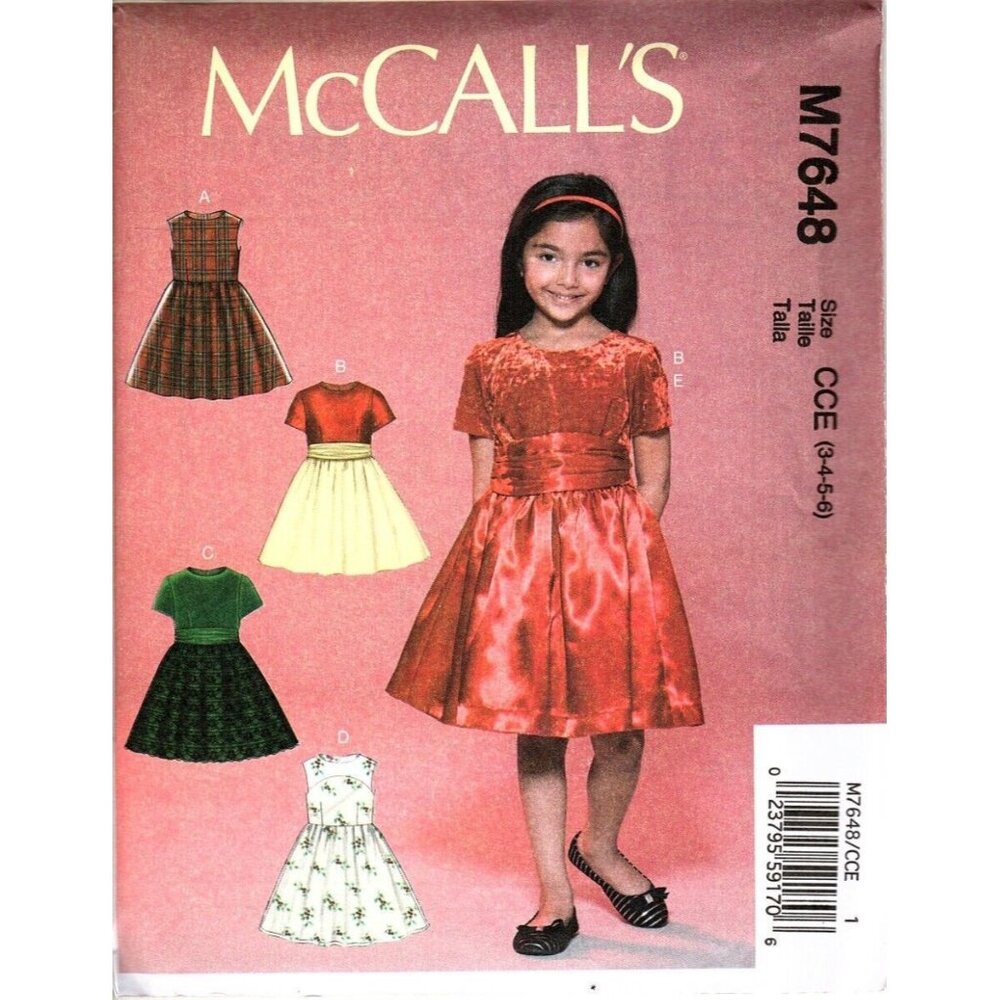 McCall's M7648 Girls 3 to 6 Special Occasion Dresses Uncut Sewing Pattern